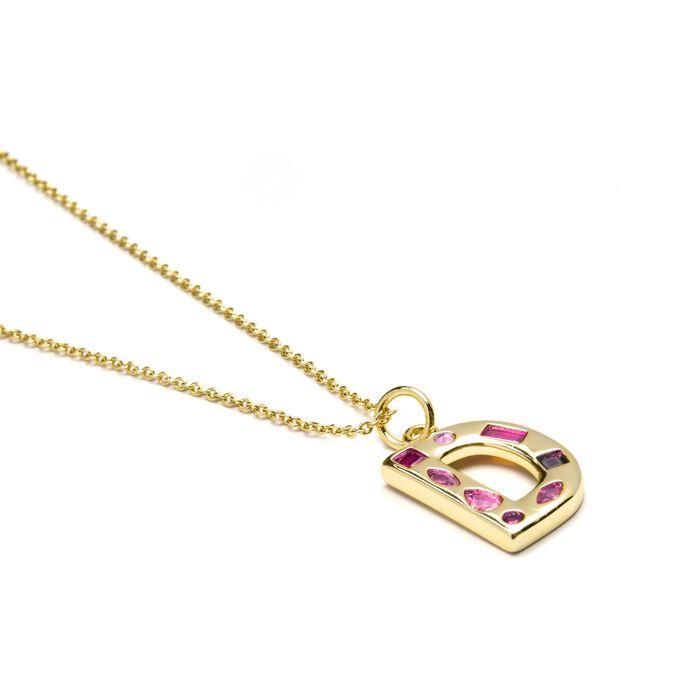 Collier Luxenter avec zircon multicolore finition or 18k - Alphabet D