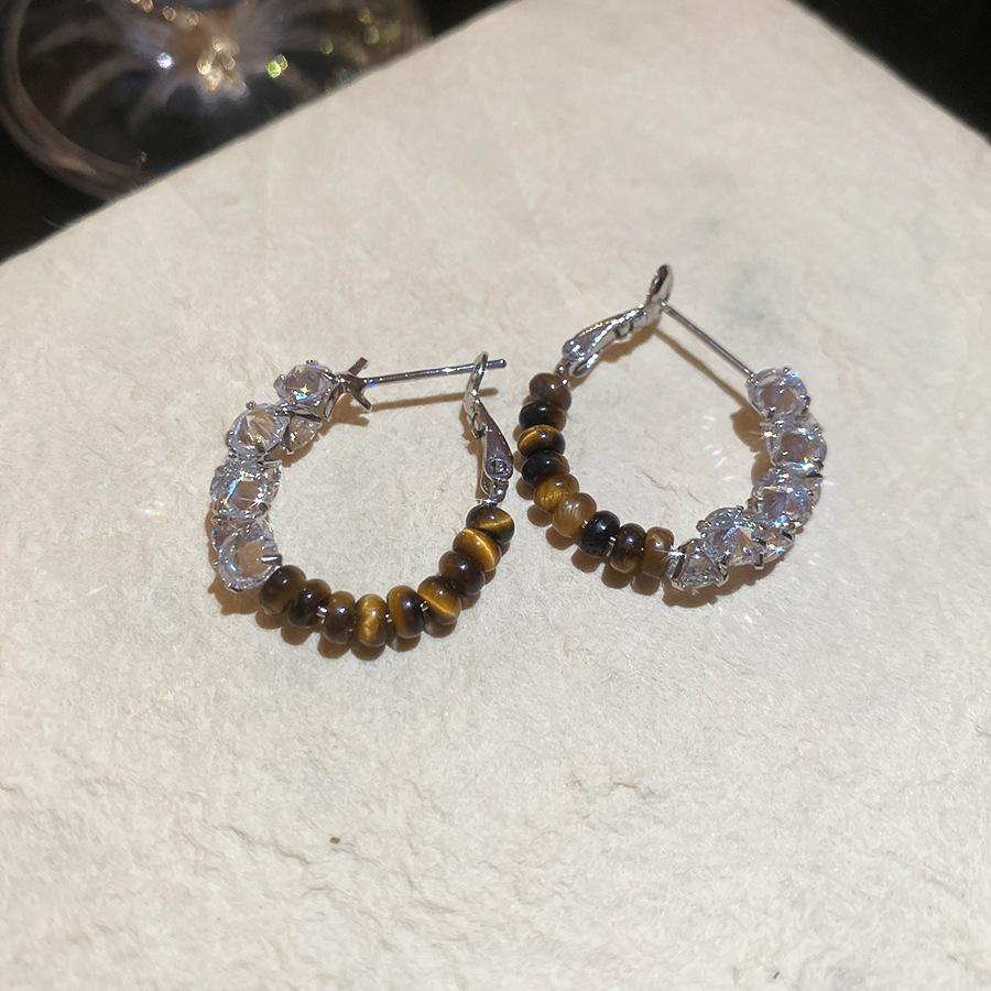 Silver Needle Maillard Irregular Oval Tiger's Eye Earrings Earrings Vintage Style Earrings Women