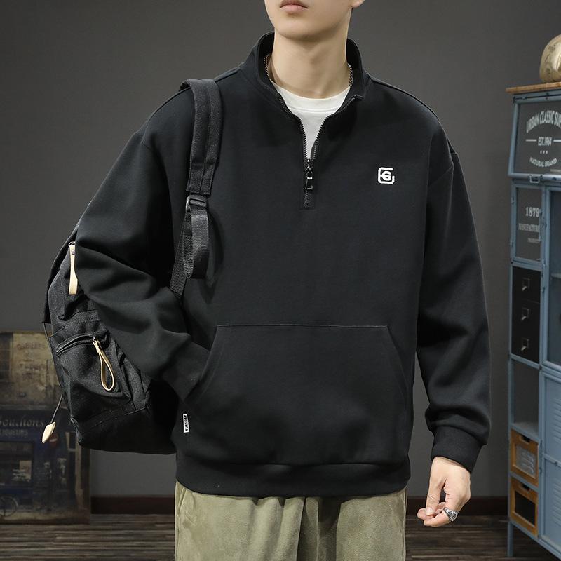 American Heavy-Duty Half-Zipper Pullover Sweater Men'S Loose Large-Size Trendy Brand Casual Sports Stand-Up Collar Jacket Top