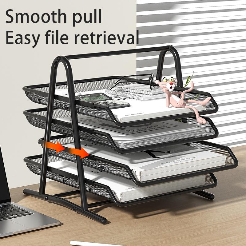 Mesh Letter Tray,Office Desk Paper Organizer with Sliding Trays for Desk Accessories, Office Supplies and File Storage, Black