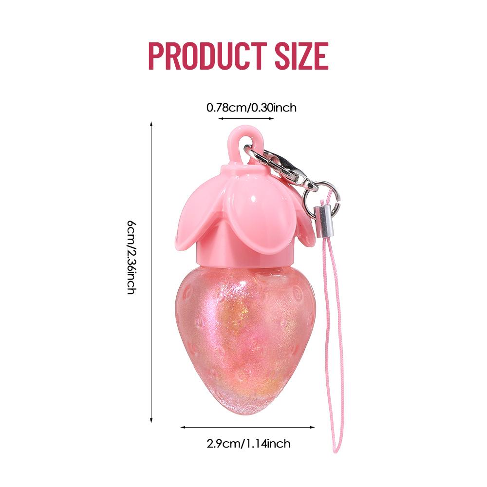 Süßer Erdbeer-Lipgloss mit Schlüsselanhänger-Riemen, Schimmernder Glitzer-Flüssiglippenstift, Feuchtigkeitsspendendes Lip Glow Öl, Pinker Spiegel-Lipliner für das Tägliche Natürliche Make-up