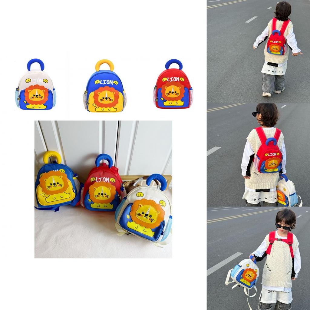 Adorable Toddler Backpack For Boys And Girls Kindergarten Use Nylon Fabric Red Beige Blue