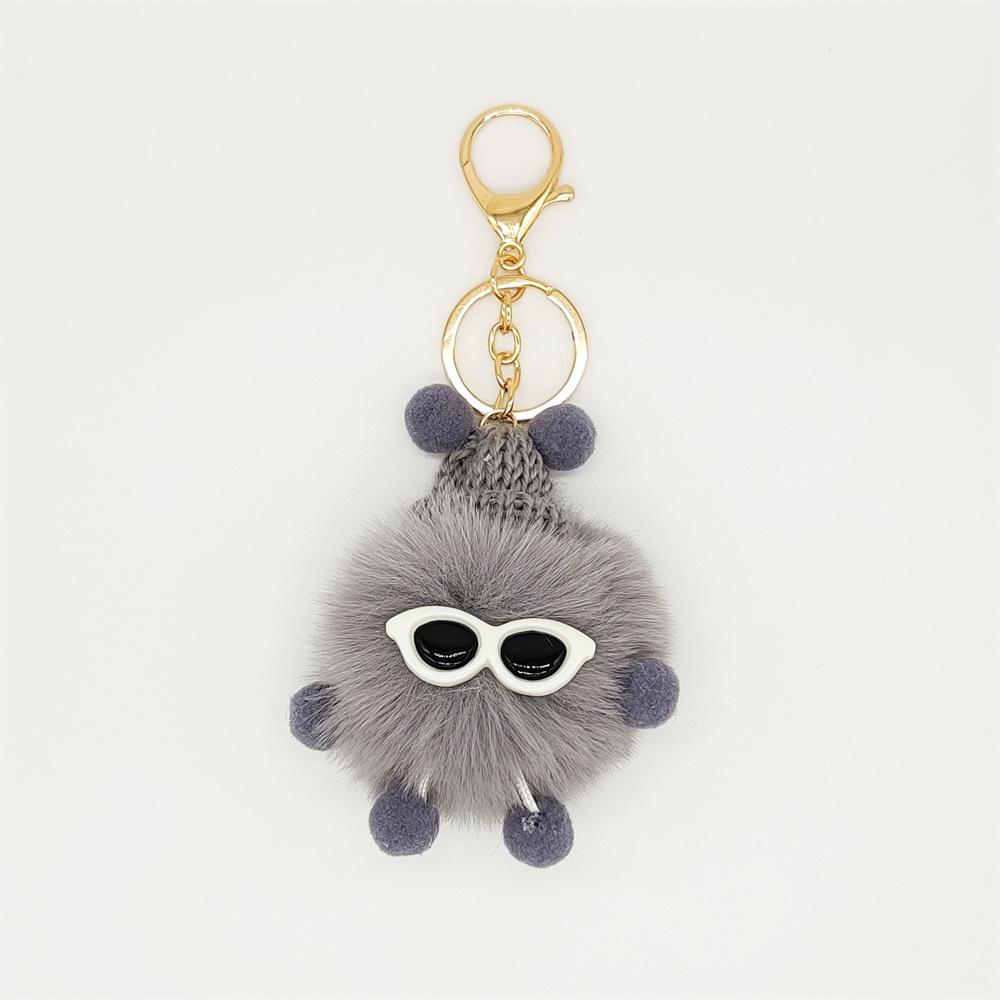 Niedliche bunte Plüschraupen Schlüsselanhänger mit Sonnenbrille Weicher Kaninchenfell Tier Pompon Anhänger Mit Schlüsselringen Für Damen Handtasche