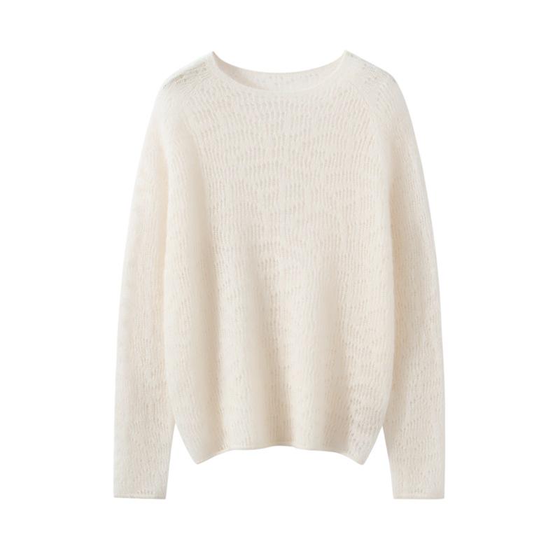 2024 Women's Cashmere Silk Knit Sweater - Hollowed-Out Long Sleeve Autumn/Winter Top