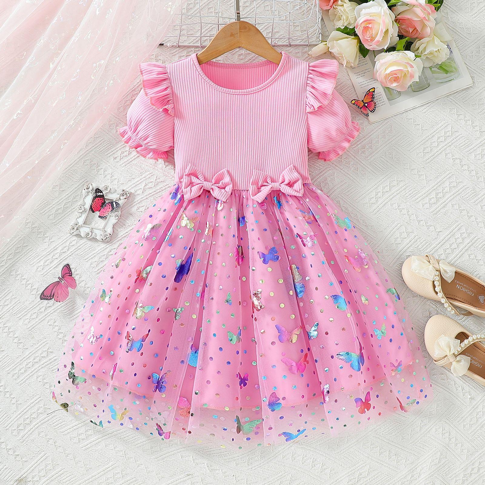 Girls Summer Princess Dress Baby Layered Cake Tulle Dress Cute Puffy Party Gown For Kids 90cm розовый