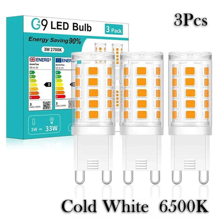 

G9 LED Bulbs 3W 220V 2700K Warm White No-Flicker LED Lamp 33W Halogen Bulb Equivalent Chandelier Pendant Corn Light Bulbs 360LM 3pcs білий