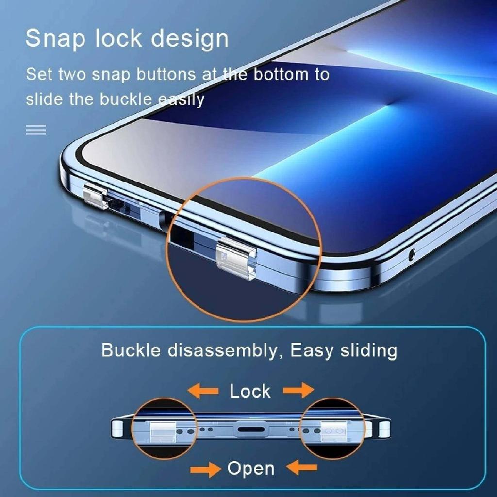 Magnetic Case for iPhone 16 Pro Max/ 16 Plus with Metal Frame Phone Bumpers Double Sided Tempered-Glass Full Lens Protection Cover