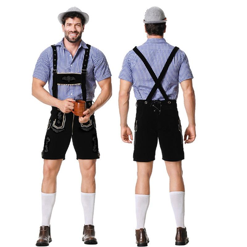 Halloween Traditional Costume Plaid Shirt Suspender Suit Adult Party Suit