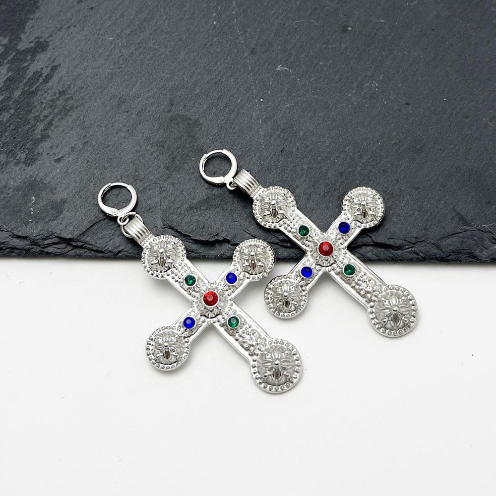 Retro French Cross Earrings: Light Luxury Fashion, European-American Style, Trendy Niche Personality