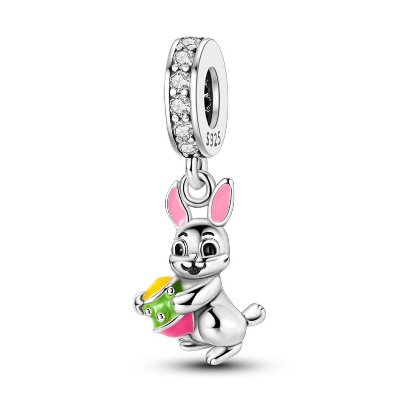 925 Silver The Easter Egg Pendant Can Be Opened Rabbit Charms Bead Fit Original Pan Bracelets Women DIY Fine Jewelry Party Gift