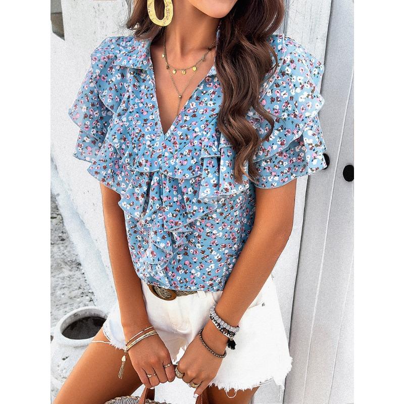 Women Elegant Summer Style Printed Short Sleeved T-shirt