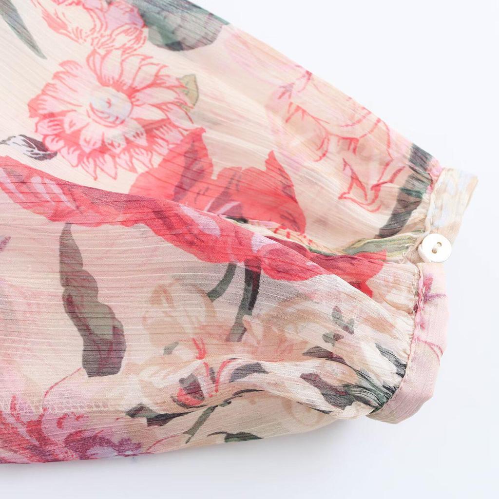 TAOP&ZA Women's Floral Midi Dress with Belt - Spring/Summer Elegant Style