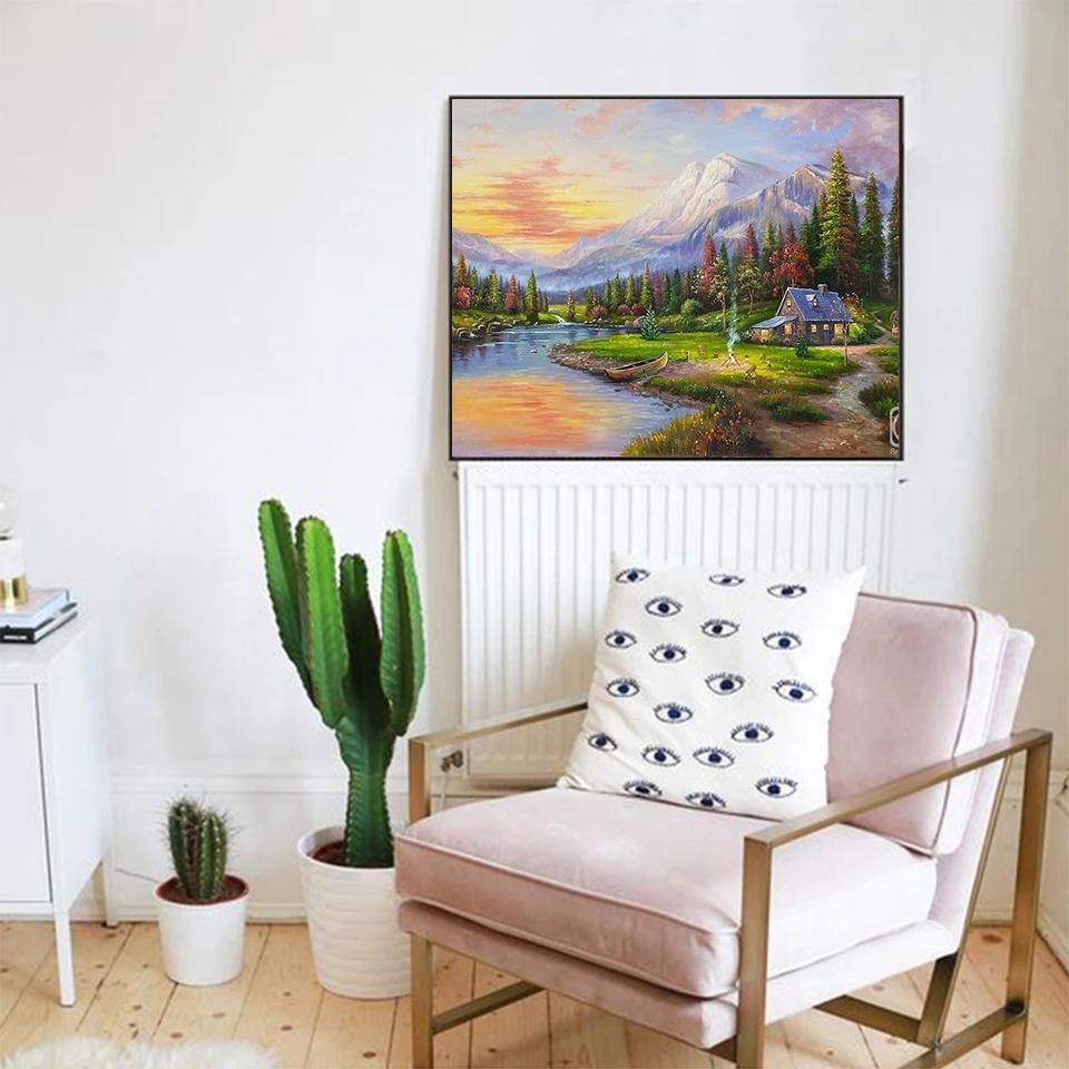 Pictură cu diamant 5D DIY Lake Full Drill Broderie cu diamante Poză din copac cu strasuri Peisaj Cucitură Decor de perete