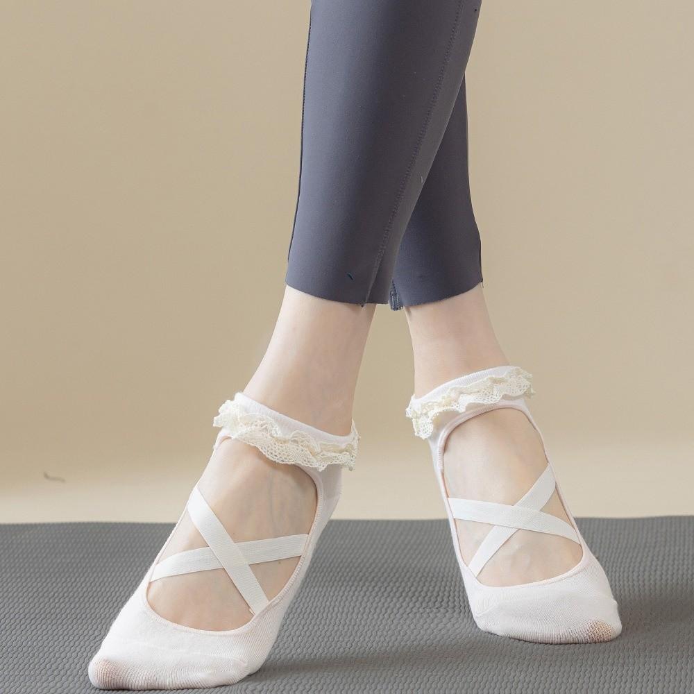 Lace Trim Bias-cut Ankle Socks Cross Strap Pilates Socks New Grip Socks  Pilates Training