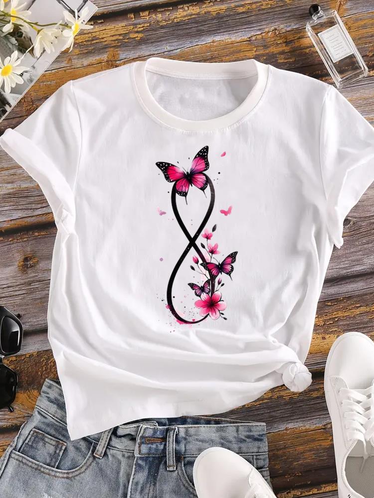 (Asian Size)  Tee Women love heart plant trend cute Clothing Casual Top Short Sleeve T Shirt Fashion Print Lady Female Graphic T-shirts
