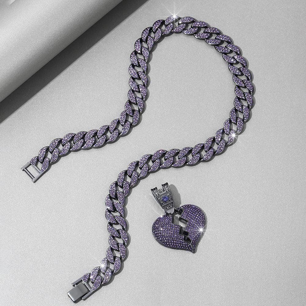 2025 Popular Men Women Hip Hop Big Purple Love Pendant Necklace 16MM Cuban Chain Iced Out Bling Necklaces Fashion Jewelry Gift