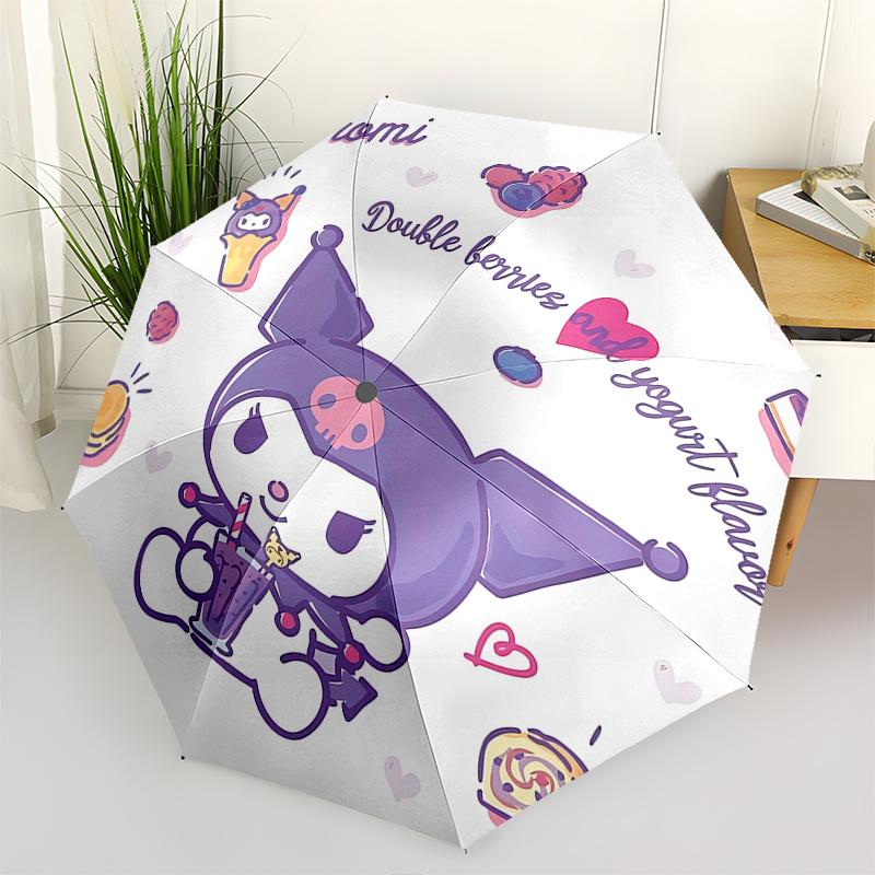 

1pc Kuromi Double Berries Yogurt Flavor Automatic Opening/Closing Umbrella with Foldable Design, Iron Frame Outdoor Umbrella for Fans, Travelers, Dail