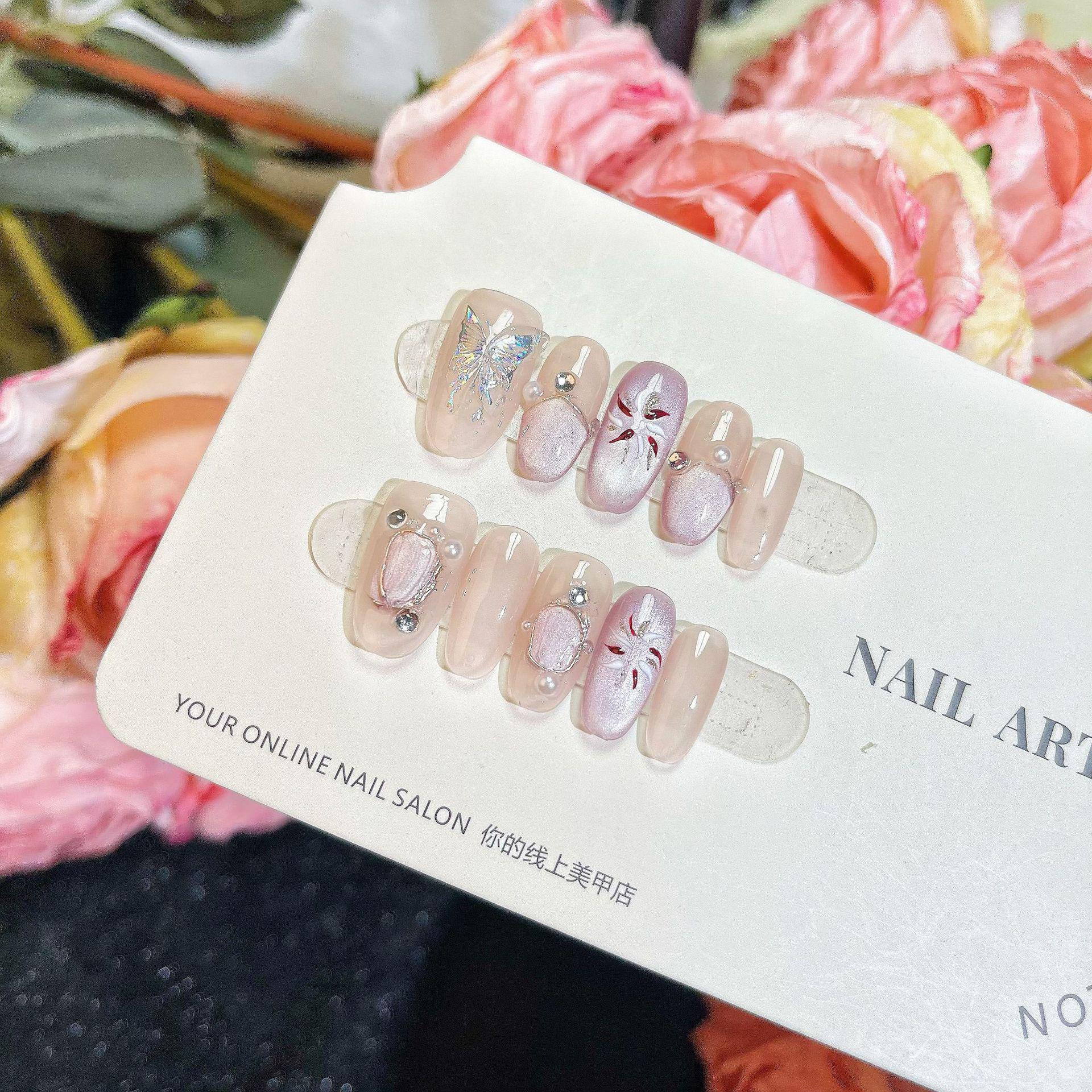 

Disc King Cat Eye Butterfly Hand-Painted Manicure Nail Patches - Handmade Wearable Finished Nails Medium