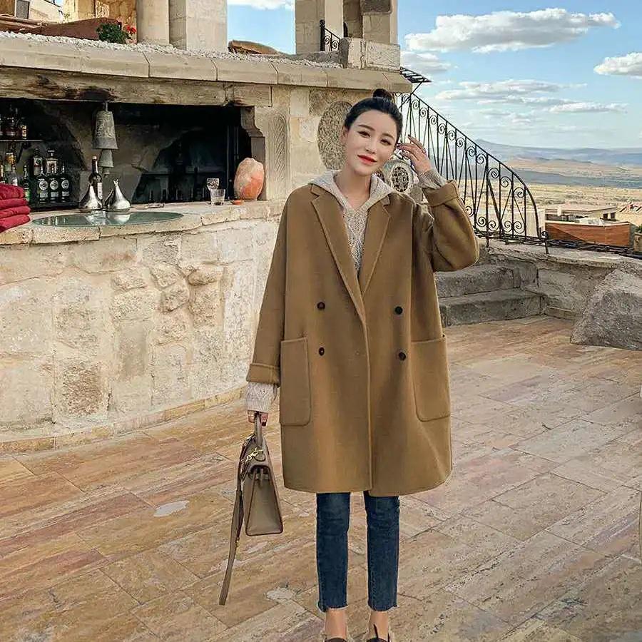 2025 Women's Mid-Length Double-Sided Wool Coat - Simple Fashion, Loose Fit, Korean Style