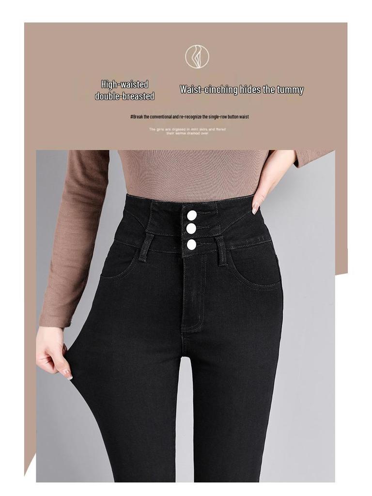 2025 New Women's High-Waisted Skinny Button-Up Jeans for Spring and Autumn