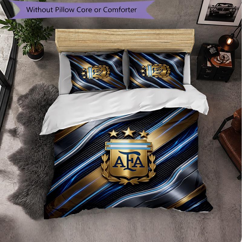 Argentina Football Pattern 3 Pieces Bedding Set Soft Microfiber Duvet Cover with Pillow Cases for Bedroom