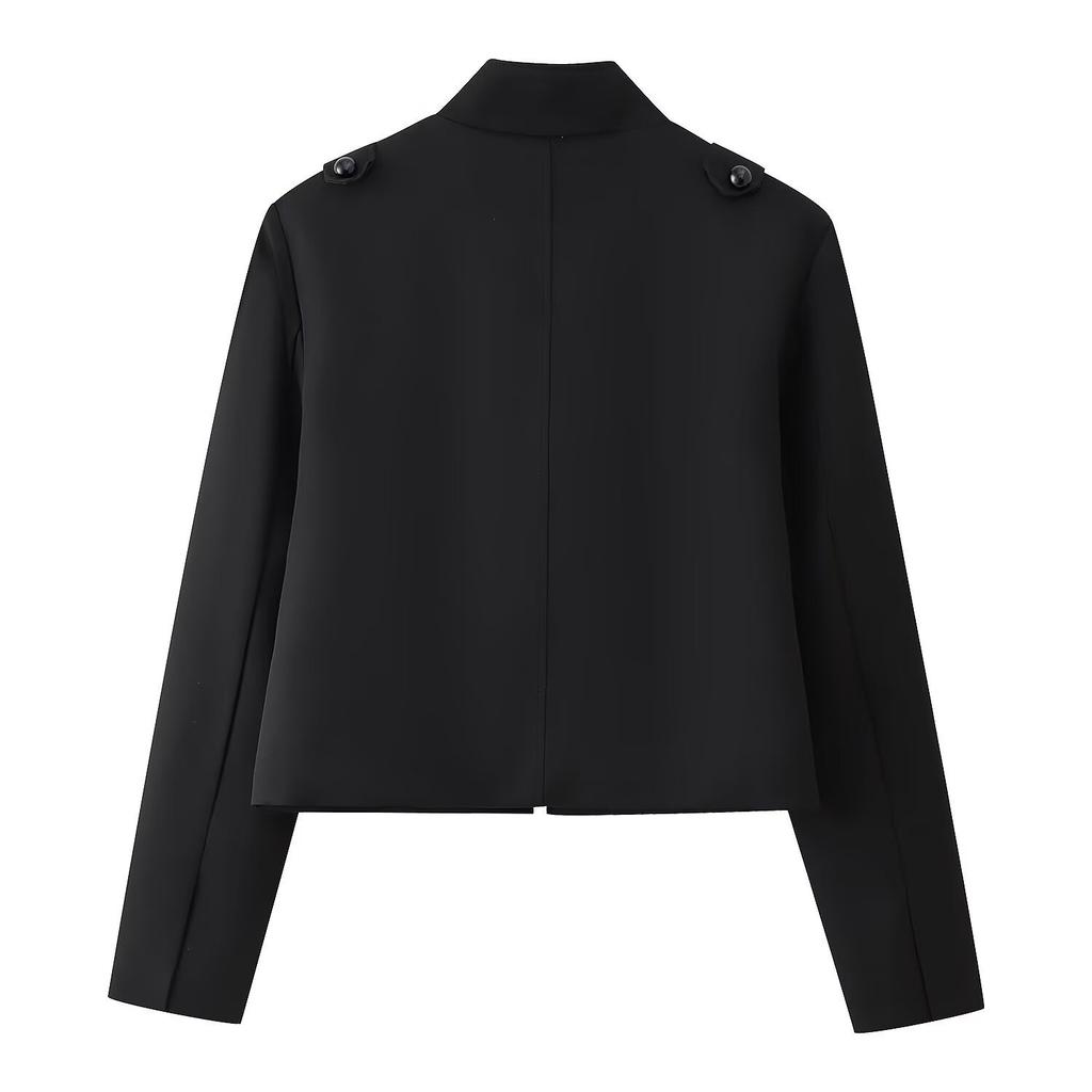 Spring 2026 new European and American cross-border women's clothing street fashion solid color stand-up collar breasted short jacket w017 D045