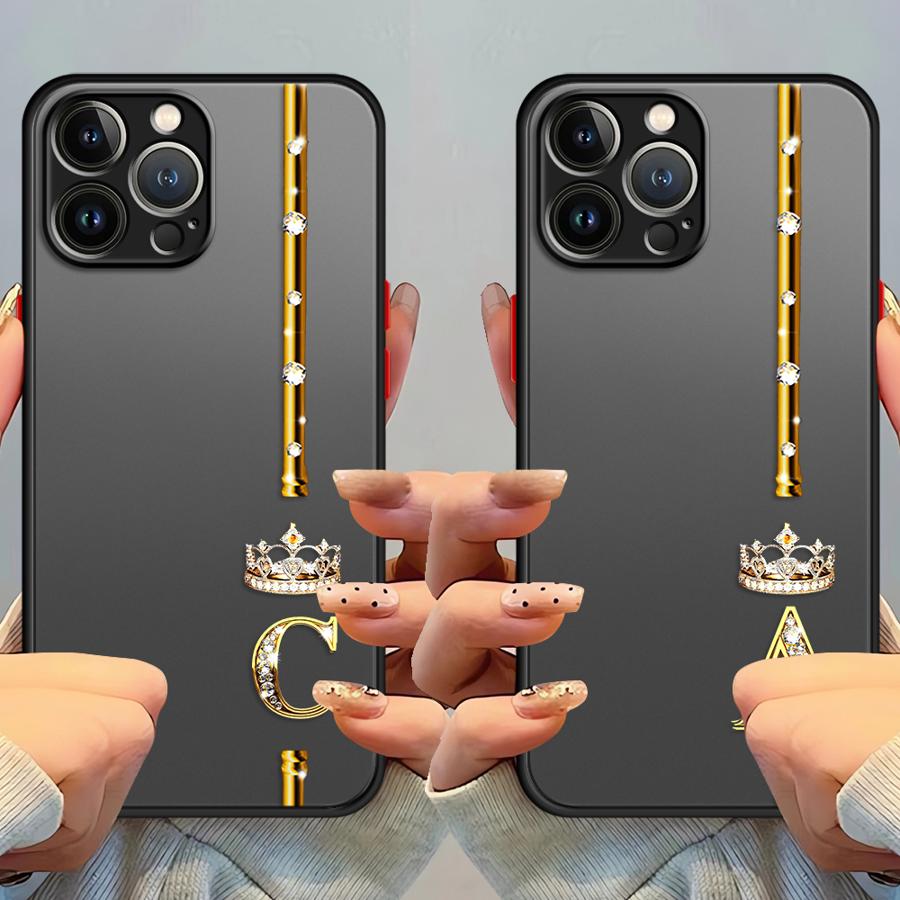Diamond Crown Queen King Letter Funda Back Phone Cover Case for iPhone 17 Pro Max 11 14 Air 15 7 8 SE XS XR 13 Mini 12 16 Plus