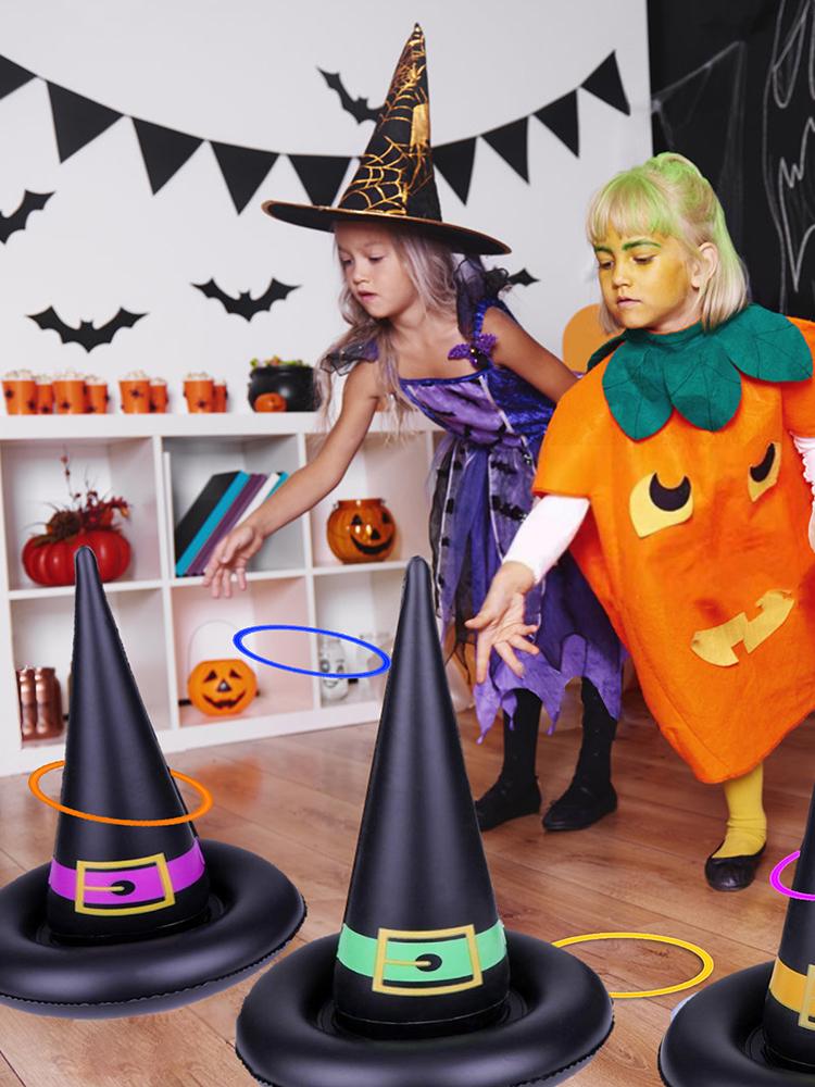 Halloween Witch Hat Funny Durable Lightweight Inflatable Witch Hat with 5pcs Plastic Rings for