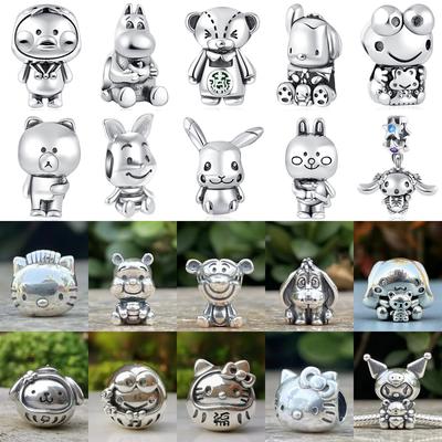 S925 Silver Cartoon Small Animal Series with Charm Beads Fit for Original Bracelets DIY Women's Fine Jewelry