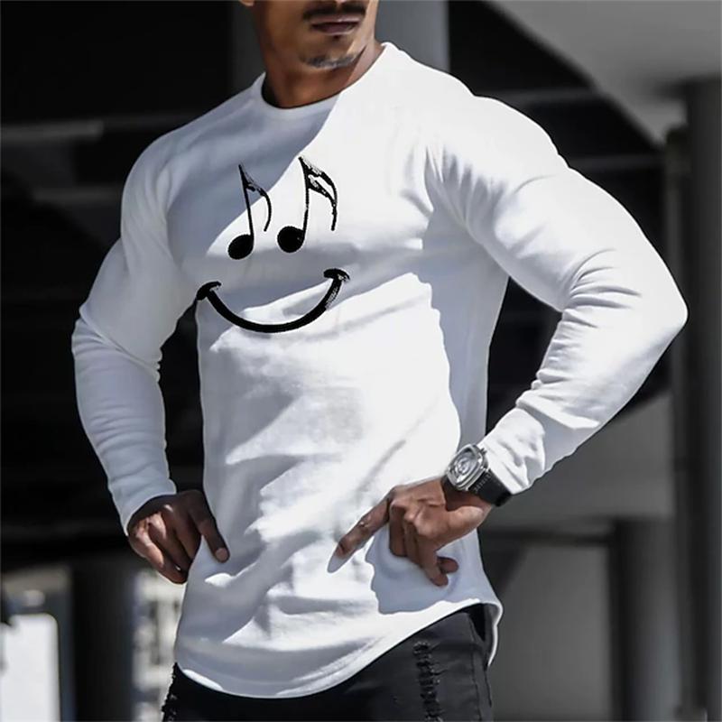 Men's Casual Autumn Breathable Long Sleeve Crewneck Printed Evil Smiley Face Pattern Clothing Y2K Top Men's Long Sleeve