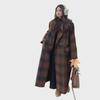 Women's Retro Plaid Oversized Double-Breasted Wool Coat with Lapel and Flap Pockets