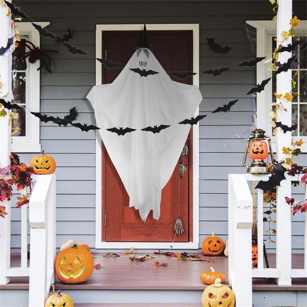 Three-dimensional Pearlescent Paper Pull Flag Witch Halloween Banners