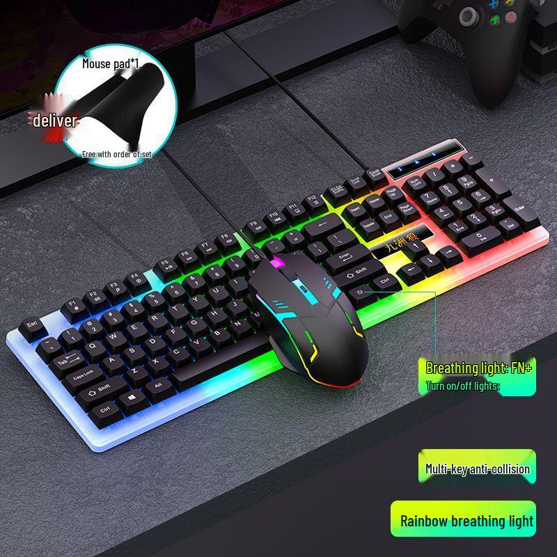 Silent Luminous Keyboard and Mouse Set, Multi-Key Anti-Ghosting with USB for Desktop and Laptop.