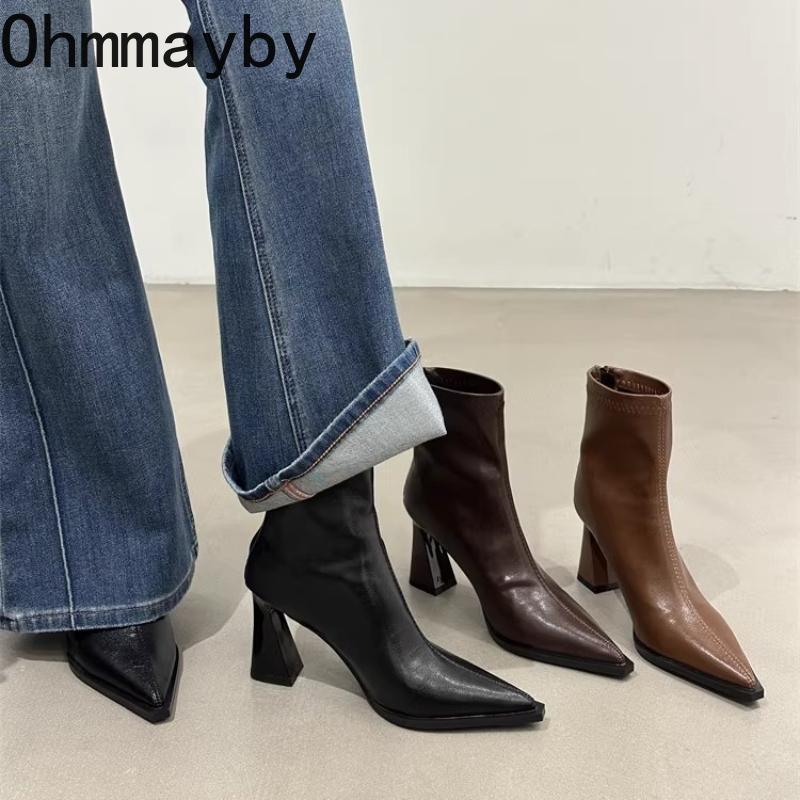 Fashion Pointed Toe Thick Heel Women Ankle Boots Street Style Banquet Party Dress Short Botas Autumn Winter Women'S Shoes
