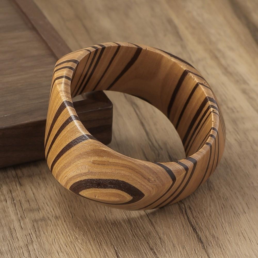 Square Wood Grain Bangle Geometric Burlywood Hand Ring Simple Wooden Bracelet  Daily