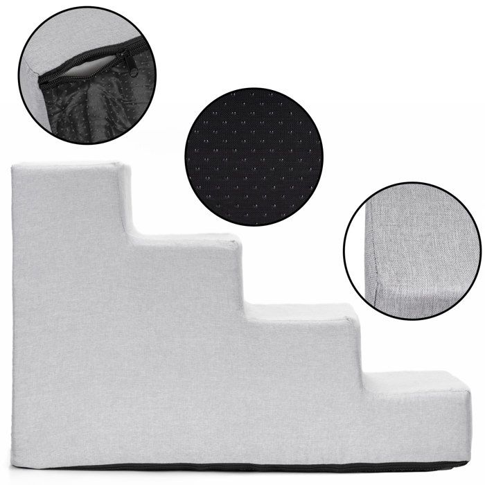 Honden trap - SPRINGOS - 4 treden - Grijs - Hoge dichtheid schuim 30D - Belasting 25 kg