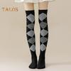 1 Pair Winter Socks Rhombus Printing Over-the-knee Socks Warm Extra Loose Ankles Contrasting Color Stockings for Daily Wear Dancing