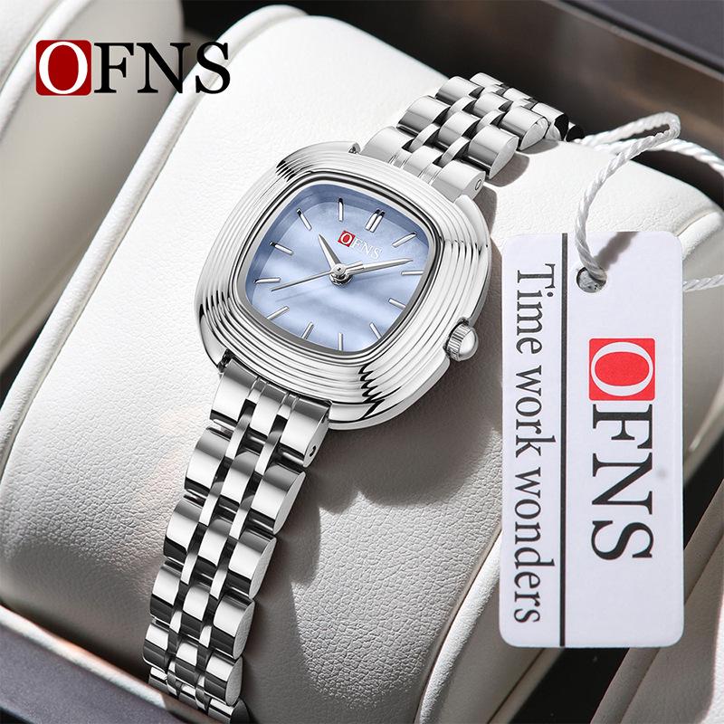 OFNS Women's Fashionable Lightweight Waterproof Quartz Watch with Small Leather Strap and Square Dial