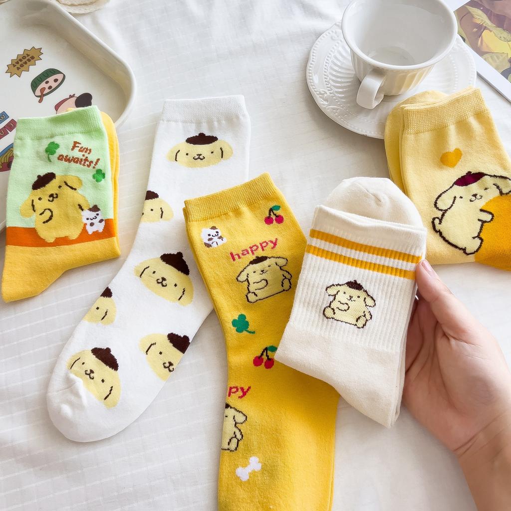 Sanrio Mymelody Cinnamoroll Pom Pom Purin Středně dlouhé ponožky Ins Prodyšné Minimální design Volnočasové Sportovní ponožky Dárky pro dívky Krásné
