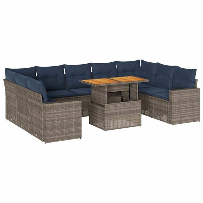VidaXL Salon de jardin avec coussins 10 pcs gris résine tressée, ensemble de canapés d'extérieur, ensemble de canapé d'angle 3327085