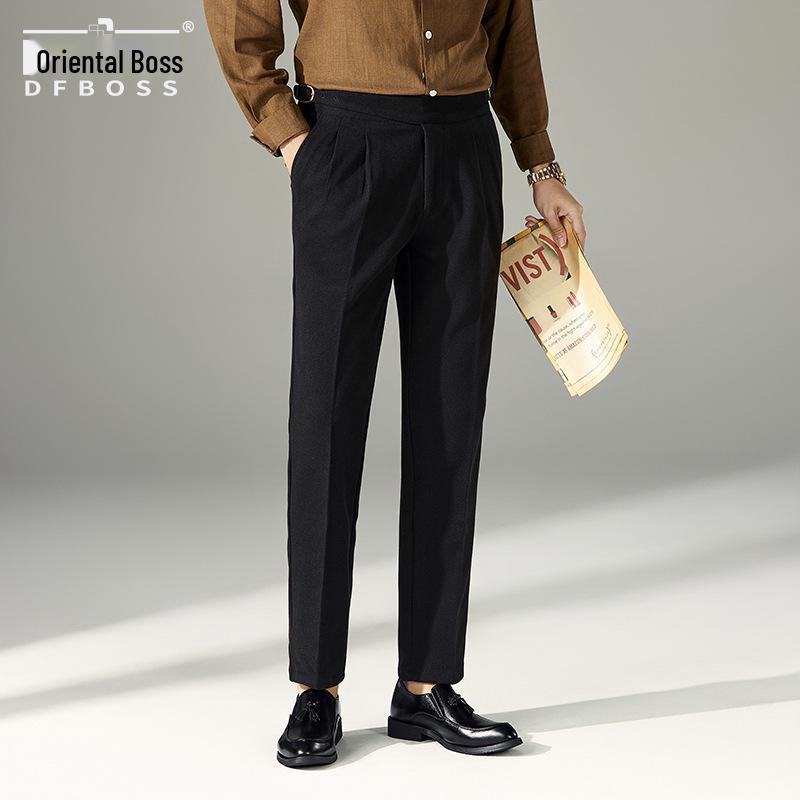 DFBOSS Gurkha Men's Slim Fit Dress Pants - Adjustable Waist, Straight Leg, Wrinkle-Free for Business Casual (Spring & Autumn)