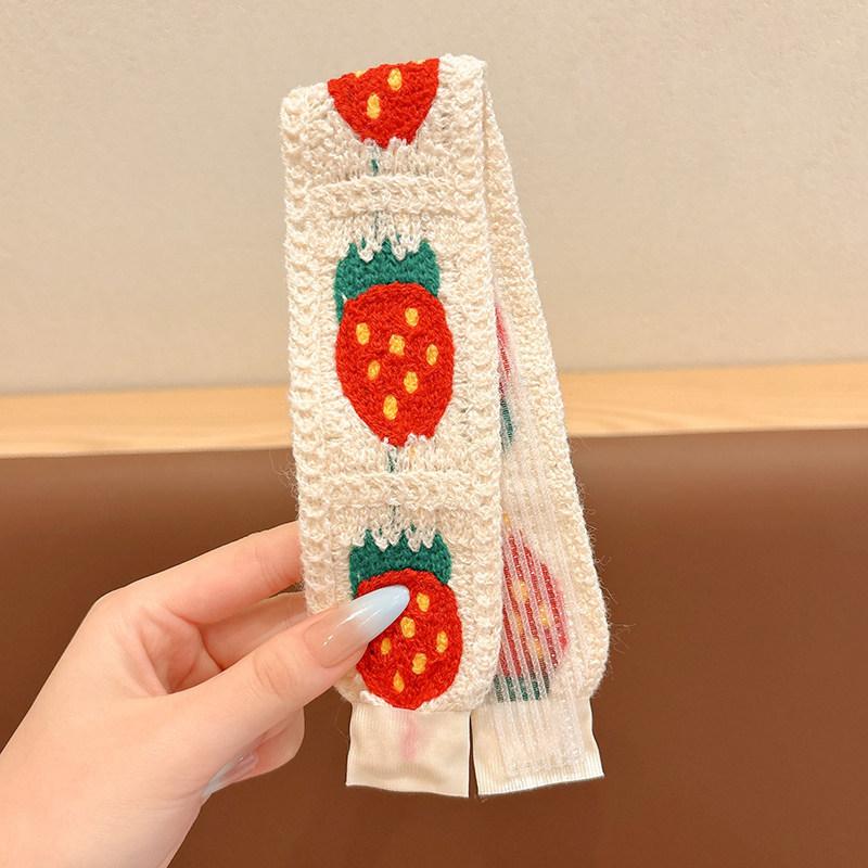 Kids Pastoral Style Floral Knitting Bangs Hairband Girl Broken Hair Finishing Hairband Sweet Headband Face Wash Hairpin