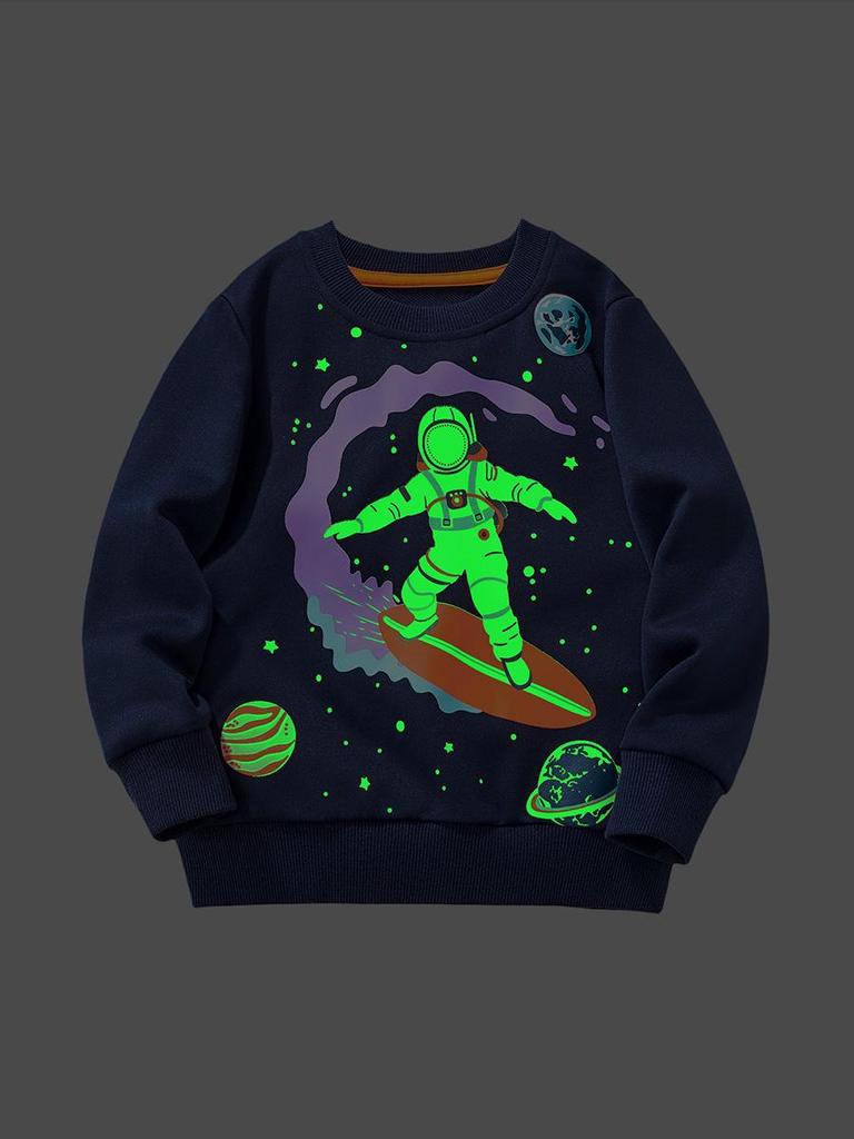 Luminous Astronaut Print Boys' Round Neck Sweatshirt - Autumn Collection