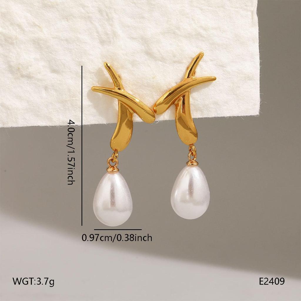 European Baroque Style Pearl Sun Ray Stainless Steel Earrings