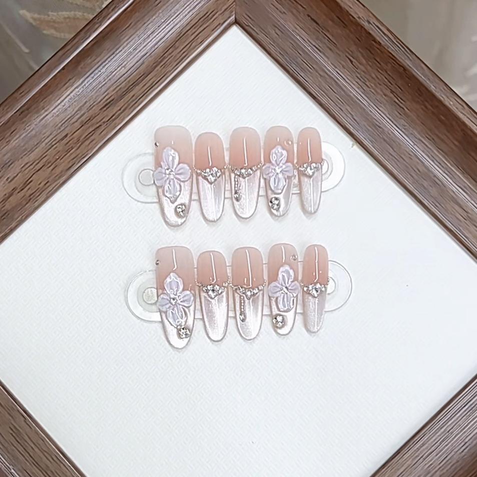 Hand-made Henna Blossom and Falling Three-dimensional Relief Butterfly High-end Cat Eye Pure Temperament Manicure Sticker