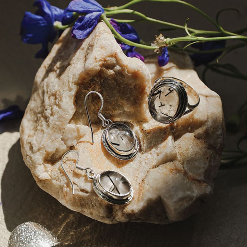 

J.Lauren Сережки-кільця зі срібла з рутиловим кварцом Be0705 single type