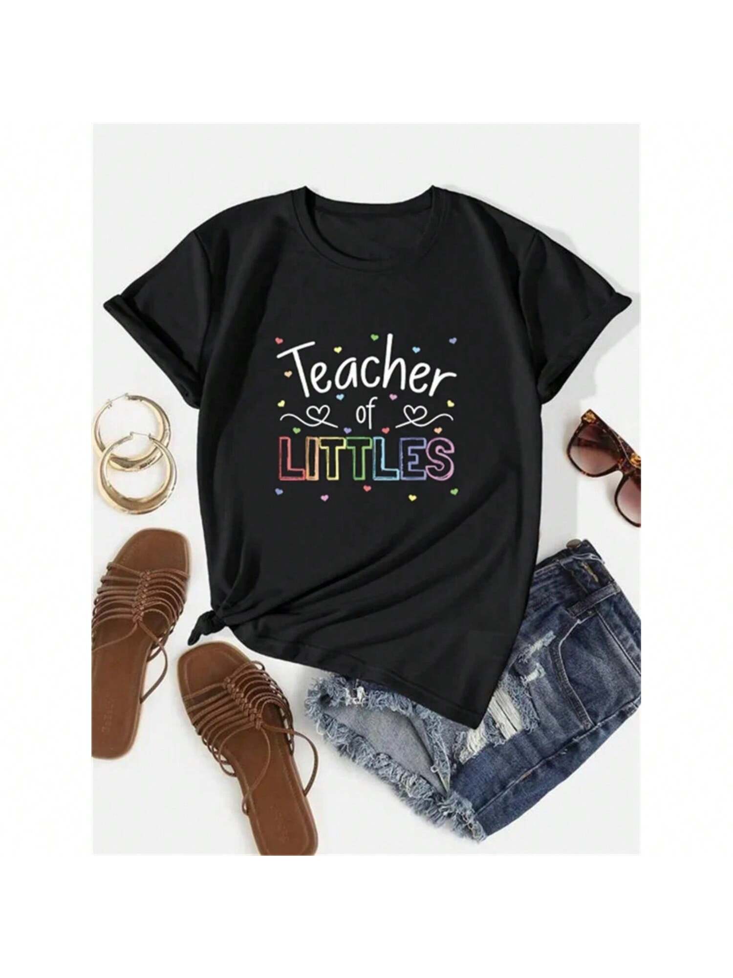 2024 New Teacher Of Little Daycare Kindergarten Teacher T-Shirt Casual Comfort Round Neck Women s Summer Top S разноцветный