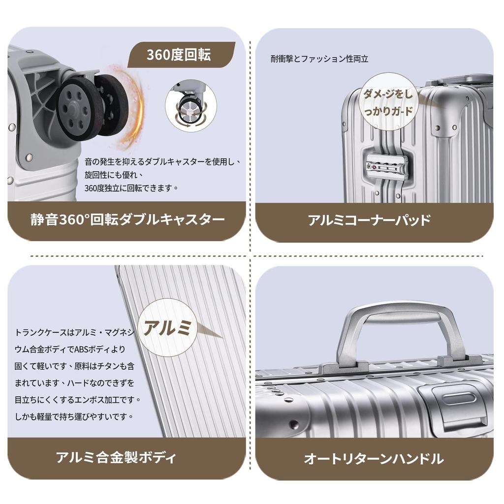 Suitcase Carry Case All Aluminum Alloy Body Carry Bag Silver Shockproof Large Lightweight Quiet Double Casters Equipped with TSA Lock Travel Business