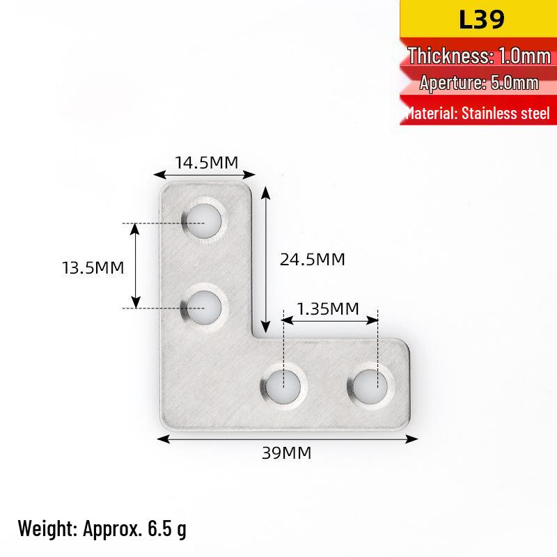Stainless Steel 90° L-Shaped Right Angle Corner Bracket Connector