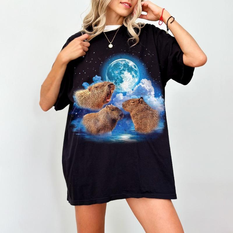 Capybara Shirt Vintage Capybara Tshirt Capybara Gift Capybara Meme Funny Capybara Tee Retro Three Capybara Moon Tshirt